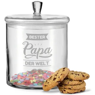 GRAVURZEILE Leonardo Keksglas mit Gravur - Bester Papa der Welt V2 Design - Keksdose Bonbonglas mit Deckel - Geschenk für Papa als Geschenk zum Vatertag