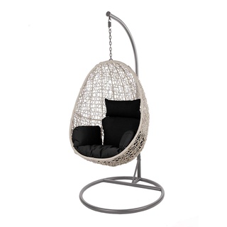 Kideo Swing Chair, Lounge-Möbel, Loungesessel Polyrattan, Hängestuhl, Hängesessel mit Gestell & Kissen (grau/schwarz)