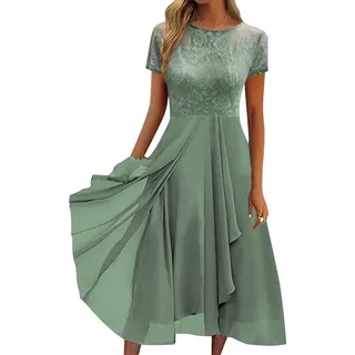 Youning Damen Kleider Elegant Spitzenkleid Chiffon Cocktailkleid Festliches Ballkleid Brautjungfernkleider für Hochzeit Midi Abendkleider A Linie Partykleid Sommerkleid Freizetikleid