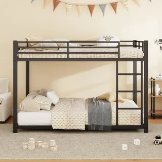 FAVSH Etagenbett 140x200 cm, stabiles Metallbett mit Leiter und Sicherheitsgeländer, Hochbett für 2 Kinder mit Lattenrost, Stockbett für Erwachsene und Jugendliche, Platzsparendes Bettgestell, Schwarz