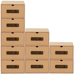BigDean Schuhbox 10 Boxen stapelbar mit Sichtfenster & Schublade Schuhe Spielzeug etc. (10 St) braun