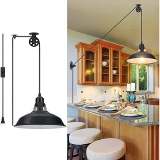 Schwarze Pendelleuchte Im Industriestil Mit Seilzug Und Stromkabel, Wandleuchte Mit Seilzug, Geeignet Für Küche Und Schlafzimmer
