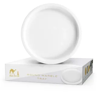 Silk Route Home Rundes Marmor-Tablett, weiß, Mehrzweck, 25 cm Durchmesser, Badezimmer, Aufbewahrung, Kommode, Organizer, Küchentheke, Nachttisch, Kaffee und dekoratives Tablett
