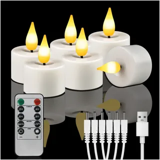 OZAVO LED-Teelichter Wiederaufladbar LED Teelichter mit Timer Fernbedienung USB-Kabel, Flammenlose LED Teelichter Dimmbar für Hochzeiten Partys