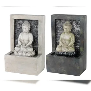 Lumineo 1 Zimmerbrunnen Buddha 23cm Kunststein Wasserbrunnen für Zimmer Indoor Brunnen Wasserwand Tischbrunnen Tischdeko Bürodeko Wasser Feng Shui Deko Grau