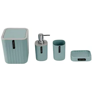 Hosoncovy 4 PCS Badezimmer Zubehör Set Badezimmer Container Set mit Seifenspender, Badezimmer Tasse, Seifenschale,Desktop Mülleimer (Blau)