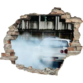 queence Wandtattoo Auto (1 St), Wandsticker, Wandbild, selbstklebend, 3D, Wanddurchbruch weiß