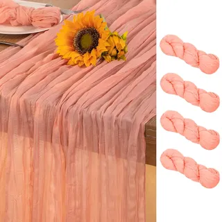 DeZerlor Korallenrosa Seihtuch Tischläufer 4er-Pack Frühling Ostertischläufer Boho Gaze 304,8 cm Korallen Käsetuch Tischdekor für Hochzeit Braut Babyparty Feiern