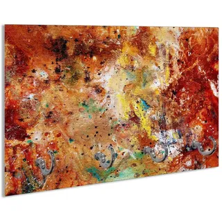 Wallario Schlüsselbrett Künstlerische bunte Leinwand - Farbkleckse und Tupfer, (inkl. Aufhängeset), 30x20cm, aus ESG-Sicherheitsglas rot