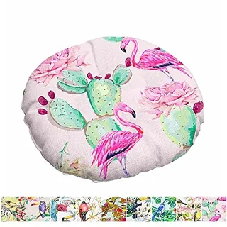 Morbuy Stuhlkissen Runde Sitzkissen Blumen Vogelserie Atmungsaktiv Baumwolle Leinen Tatami Komfortable Stühle Bodenkissen Sitzauflagen für Outdoor Garten Office Sessel (40x40cm,Flamingo)