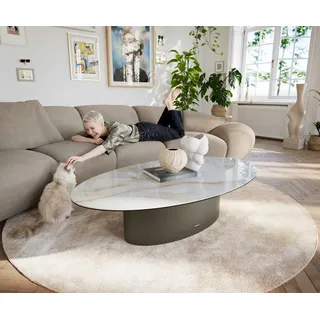 DELIFE Couchtisch Edge, Oval 140x80 cm Keramik Onyx Pearl Casilda Effektfinish Titan beige|grau Gerade Kante | 140 cm x 34 cm x 80 cm