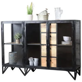 baario Sideboard Sideboard BARBAR Metall Glas, schwarz Industrial Style Kommode Vitrine schwarz