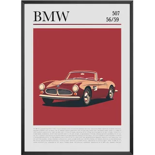 MJ-GRAPHICS® Poster BMW 507 56/59 Poster Oltimer Bild Klassiker Auto Bild Kunstdruck Wohnzimmer Wandbild Oldtimer Sportwagen Geschenk für BMW Fans Retro – A4 Ohne Rahmen