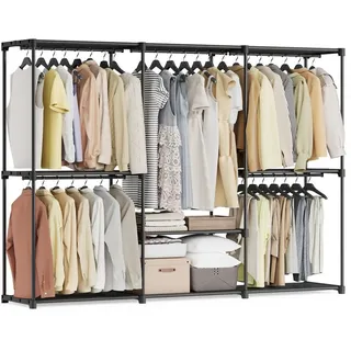 SONGMICS Kleiderschrank offen, Kleiderständer, Kleiderstange, Garderobe, 5 Hängefächer, viel Platz, für Schlafzimmer, Wohnzimmer, 205 x 43 x 16... - Schwarz