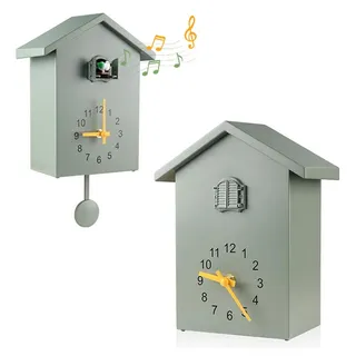 MOPUEA Wanduhr Kuckucksuhr mit Vogelstimme Vogelhaus – Grüne Uhr mit Zifferblatt (Pendeluhr Kuckucksvogel-Rufe, originelles Geschenk für Zuhause)