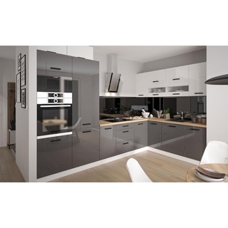Feldmann-Wohnen Winkelküche Essen, 318cm weiß/graphit Hochglanz+weiß Hochglanz L-Form inkl. Arbeitsplatte grau