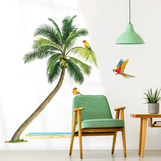 wondever Wandtattoo Palme Baum Wandsticker Tropische Pflanzen Papagei