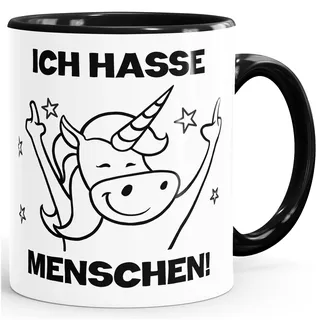 MoonWorks Einhorn Spruch - Ich hasse Menschen Kaffee-Tasse Trend Geschenk Kollegin Schwarz unisize