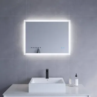 AQUABATOS Badspiegel mit Beleuchtung 80x60 cm für Wandschalter Badezimmerspiegel LED Lichtspiegel Wandspiegel Energiesparend Touch Schalter Dimmbar Kaltweiß Warmweiß badspiegel beheizt