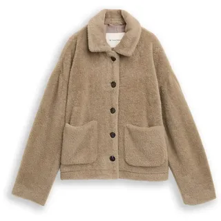 Tom Tailor Damen Teddy Jacke mit Taschen, grau, Uni, Gr. L