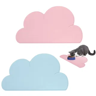 2 Stück Wolken-Tischsets, Futtermatten, Silikon-Tischsets, Futtermatten Für Haustiere, Isolierte Tischsets, Geeignet Für Haustiere (Blau + Rosa) (47,9 cm X 26,7 cm)