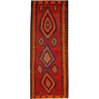 Orientteppich Perser Kelim Fars Azerbaijan Antik 351x134 Handgewebt Orientteppich, Läufer, Höhe: 0.4 mm blau|rot