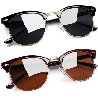 Joopin Vintage Halbrahmen Polarisierte Sonnenbrille Herren Braun Retro Sonnenbrille Damen Schwarz Set Klassische Brille (Braun und Glänzend Schwarz) - Einheitsgröße