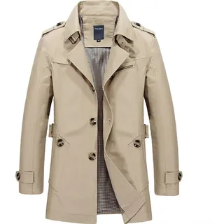 Langer Herren-Trenchcoat mit Reverskragen, einfarbige Winter-Windbreaker-Jacke, lässiger Mantel für Herren, Länge Outwear (L Khaki)