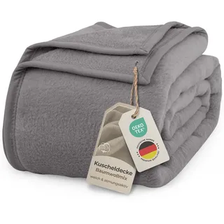 LAYNENBURG Premium Baumwolldecke 150x200 cm - Oeko-TEX 100 - Baumwollmix Kuscheldecke - Decke als Wohndecke, Sofa-Decke & Couchdecke - Wolldecke kuschelig-warm aus Baumwolle (anthrazit)