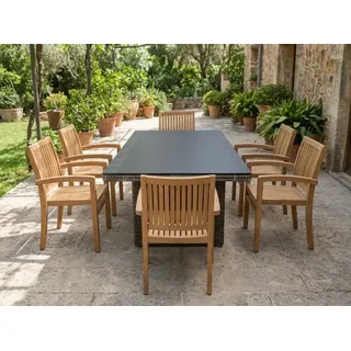 Ploß Sitzgruppe Sahara-Bueno, 6 Sessel Teak und 1 Diningtisch 220x100cm