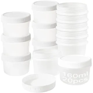 PDKKFF 20 Stück Kleine Plastikdosen mit Deckel 160ml Gefrierdosen | Kleine Dosen zum Einfrieren Wiederverwendbare, Vorratsdosen mit Auslaufsicheren Deckel, Mikrowellen Gefriergeeignet