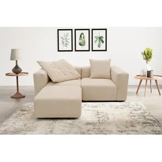 Home affaire Ecksofa Gerrid L-Form, Cord, Modulsofa, bestehend aus 2 Eckelementen + 1 Hocker beige