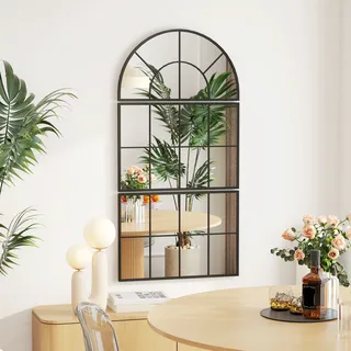 3-teiliger Wandspiegel Mit Bogenförmigem Design Und Metallrahmen, Dekorativer Fensterspiegel Zum Aufhängen Für Badezimmer Oder Wohnzimmer, Schwarz