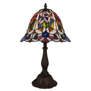 Tiffany Tischlampe Jugendstil - Rot-Creme-blau - Ø 29,5 - Buntglas - Warmes Licht - Elegant