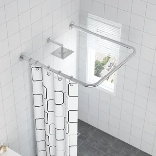 U Form Duschvorhangstange Aus Edelstahl, Duschstange Ausziehbar für Dusche und Badewanne, Dehnbare 304 Edelstahl, Ohne Bohren, U Form Rundbogen Halterung (Size : 80x80x80cm)