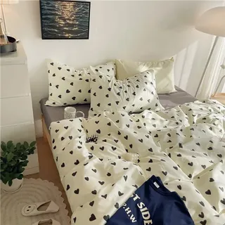 Nayoroom Herz Bettwäsche 200x200 Schwarz Weiß Herzen Muster Aesthetic Microfaser Bettbezug Set Kleinen Herzchen Herzmuster Doppelbett Deckenbezug mit Reißverschluss und 2 Kissenbezug 80x80cm