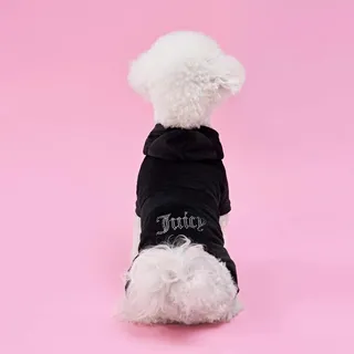 Juicy Couture Juicy Bling Velours-Trainingsanzug mit Kapuze für kleine Hunde und Katzen, Schwarz, Größe M/L