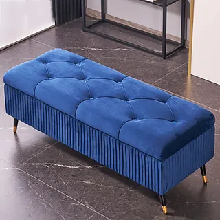 Samt Sitzhocker Mit Stauraum - Luxuriöse Gepolsterte Sitzbank für Schlafzimmer, Entryway - Moderne Bank - Blau 110x45x45cm (43x18x18inch)