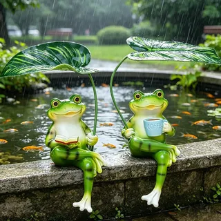 AXVRAV 2 Stück Frosch Figuren Deko für Draußen, Harz Frosch Statue Garten, Wetterfest Gartenfigur Teichdeko Miniteich Garten Deko Ornament für Blumentopf Gartenteich Kantenhocker Miniteich Balkon