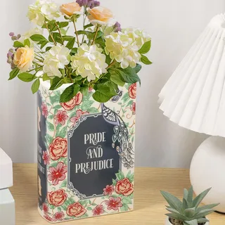 Guniata Buchvase,Vase in Buchform,Book Vase,Dekorative Einzigartige Keramikvasen mit Retro Prints für Blumenliebhaber,Wohnzimmer und Büro(A)