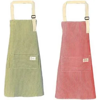 qipuneky 2er Set Küchenschürze Damen, Kochschürze mit Tasche, Schürze aus Baumwolle Leinen, zum Kochen, Backen, Malen, Hausarbeiten 72cm*68cm Pink