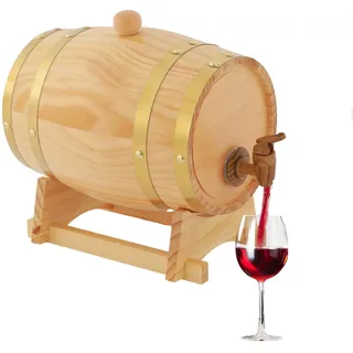 3L Kiefernholzfass Rotweinfass, Weißweinfass, Weinfass, Holzwhiskyfass, Cocktail-Reifungsfass, Whiskyfass, für Wein und Spirituosen, Dekofass Original Holzfarbe