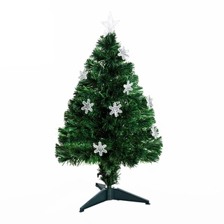 HOMCOM Weihnachtsbaum klein, Mini Christbaum, Tisch-Tannenbaum 12 LED-Lichter 90 Spitzen PVC Grün ∅45 x 90 cm