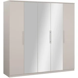 Forte Prague Kleiderschrank 200, moderner 5-türiger Drehtürenschrank mit Spiegelfronten, Holzwerkstoff, Kaschmir Beige, 199 cm breit x 197,3 cm hoch x 52,7 cm tief
