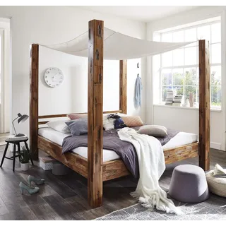 SAM Himmelbett 180x200 cm Ella, Natur-Holzbett aus Akazienholz, Unikat | massives Holzbett, romantischer Landhausstil, pflegeleicht