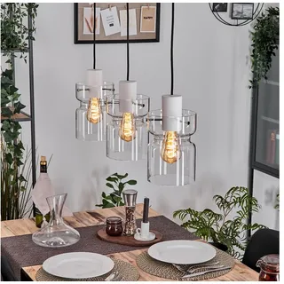 hofstein Hängeleuchte 3-flammige Hängelampe aus Metall/Glas in Weiß/Klar, ohne Leuchtmittel, Retro/Vintage-Pendelleuchte (15 cm), E27, höhenverstellbar bis 150cm weiß