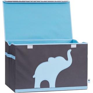 LOVE IT STORE IT Aufbewahrungsbox mit Deckel - Große Spielzeugkiste aus Stoff - Verstärkt mit Holz - Abwaschbar - Grau mit blauem Elefant - 62x38x39 cm