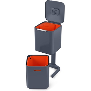 Joseph Joseph IntelligentWaste Totem Compact 40 Mülltrennsystem - Abfallbehälter mit separater Recycling-Einheit, 40 Liter - graphit