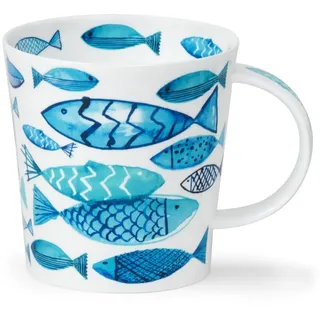 Dunoon Benmore Go Fish Jumbo-Tasse aus feinem Knochenporzellan, 0,75 l, Blau und Weiß