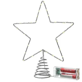 MARELIDA Christbaumspitze LED Weihnachtsbaumspitze Stern mit Glitzer beleuchtet 27cm silber silberfarben